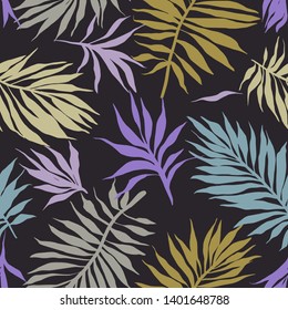 Botanical seamless pattern. Hand drawn fantasy exotic sprigs. Floral background made of herbal foliage leaves for fashion design, textile, fabric and wallpaper.