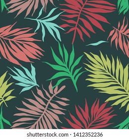 Botanical seamless pattern. Hand drawn fantasy exotic sprigs. Floral background made of herbal foliage leaves for fashion design, textile, fabric and wallpaper.