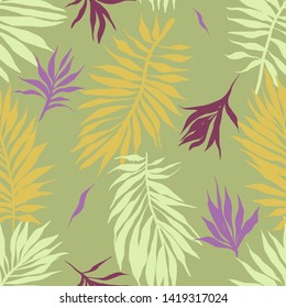 Botanical seamless pattern. Hand drawn fantasy exotic sprigs. Floral background made of herbal foliage leaves for fashion design, textile, fabric and wallpaper.