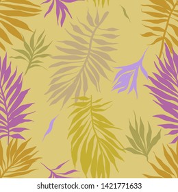 Botanical seamless pattern. Hand drawn fantasy exotic sprigs. Floral background made of herbal foliage leaves for fashion design, textile, fabric and wallpaper.