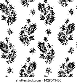 Botanical seamless pattern. Hand drawn fantasy exotic sprigs. Floral background made of herbal foliage leaves for fashion design, textile, fabric and wallpaper.