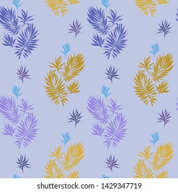 Botanical seamless pattern. Hand drawn fantasy exotic sprigs. Floral background made of herbal foliage leaves for fashion design, textile, fabric and wallpaper.