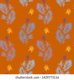 Botanical seamless pattern. Hand drawn fantasy exotic sprigs. Floral background made of herbal foliage leaves for fashion design, textile, fabric and wallpaper.