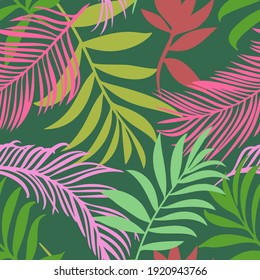 Botanical seamless pattern. Hand drawn fantasy exotic sprigs. Leaf ornament. Floral background made of herbal foliage leaves for fashion design, textile, fabric and wallpaper.