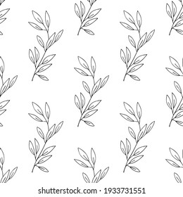 Botanical seamless pattern. Hand drawn doodle branches with leaves. Vector background.