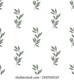 Botanical seamless pattern. Hand drawn branches with green leaves. Vector background.