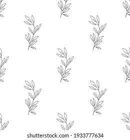 Botanical Seamless Pattern. Hand Drawn Doodle Branches With Leaves. Vector Background.