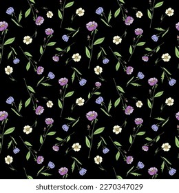 Botanical seamless pattern, hand drawn, Vector. Floral print for printing on fabric or paper. Spring seamless floral background