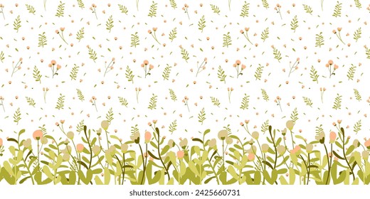 Patrón botánico sin costuras dibujado a mano. Fondo blanco con borde de planta. Estilo minimalista. Ilustración vectorial.