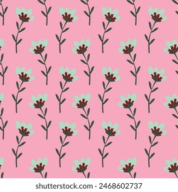 Botanical seamless pattern with hand drawn pink flowers on a white backgroond. For fashion prints, fabrics, wallpapers, textile and covers