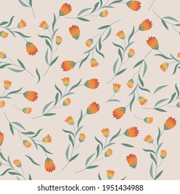 Botanical seamless pattern with the image of forest or wildflowers in red. Suitable for printing on fabric or paper.
