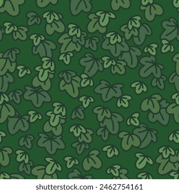 Patrón botánico sin costuras con hojas de hiedra. Enredadera o planta de uva. Fondo con follaje verde. Ilustración vectorial natural