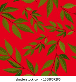 Botanical seamless pattern with leaves. Bright summer or spring print for any purposes. Colorful hand drawn illustration. Vintage natural pattern. Organic background.