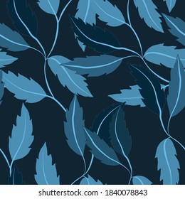 Botanical seamless pattern with leaves. Bright summer or spring print for any purposes. Colorful hand drawn illustration. Vintage natural pattern. Organic background.	