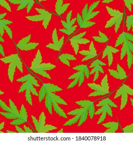 Botanical seamless pattern with leaves. Bright summer or spring print for any purposes. Colorful hand drawn illustration. Vintage natural pattern. Organic background.	