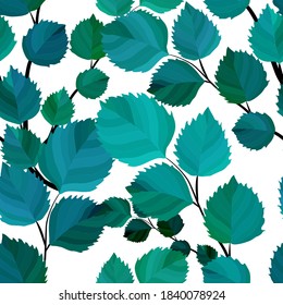 Botanical seamless pattern with leaves. Bright summer or spring print for any purposes. Colorful hand drawn illustration. Vintage natural pattern. Organic background.	