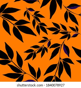 Patrón botánico sin soldadura con hojas. Brillante impresión de verano o primavera para cualquier propósito. Colorida ilustración dibujada a mano. Patrón natural vintage. Fondo orgánico.	