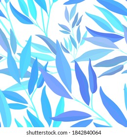 Botanical seamless pattern with leaves. Bright summer or spring print for any purposes. Colorful hand drawn illustration. Vintage natural pattern. Organic background.	