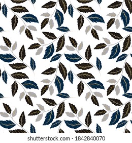 Botanical seamless pattern with leaves. Bright summer or spring print for any purposes. Colorful hand drawn illustration. Vintage natural pattern. Organic background.	