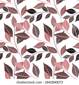 Botanical seamless pattern with leaves. Bright summer or spring print for any purposes. Colorful hand drawn illustration. Vintage natural pattern. Organic background.	