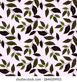 Botanical seamless pattern with leaves. Bright summer or spring print for any purposes. Colorful hand drawn illustration. Vintage natural pattern. Organic background.	
