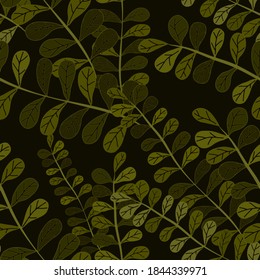 Patrón botánico sin soldadura con hojas. Brillante impresión de verano o primavera para cualquier propósito. Colorida ilustración dibujada a mano. Patrón natural vintage. Fondo orgánico.	