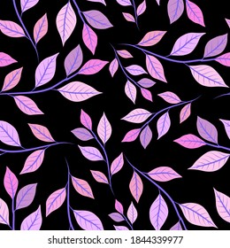 Botanical seamless pattern with leaves. Bright summer or spring print for any purposes. Colorful hand drawn illustration. Vintage natural pattern. Organic background.	