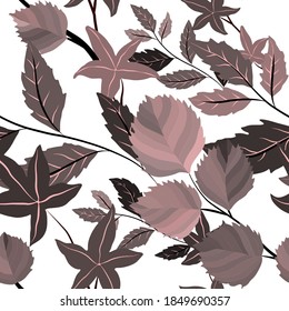Botanical seamless pattern with leaves. Bright summer or spring print for any purposes. Colorful hand drawn illustration. Vintage natural pattern. Organic background.	