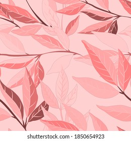 Botanical seamless pattern with leaves. Bright summer or spring print for any purposes. Colorful hand drawn illustration. Vintage natural pattern. Organic background.	