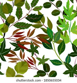 Patrón botánico sin soldadura con hojas. Brillante impresión de verano o primavera para cualquier propósito. Colorida ilustración dibujada a mano. Patrón natural vintage. Fondo orgánico.	