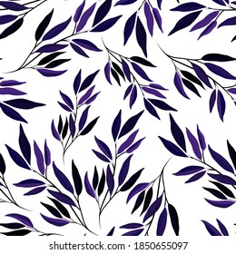 Patrón botánico sin soldadura con hojas. Brillante impresión de verano o primavera para cualquier propósito. Colorida ilustración dibujada a mano. Patrón natural vintage. Fondo orgánico.	