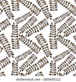 Botanical seamless pattern with leaves. Bright summer or spring print for any purposes. Colorful hand drawn illustration. Vintage natural pattern. Organic background.	
