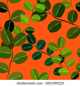 Patrón botánico sin soldadura con hojas. Brillante impresión de verano o primavera para cualquier propósito. Colorida ilustración dibujada a mano. Patrón natural vintage. Fondo orgánico.	