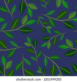 Patrón botánico sin soldadura con hojas. Brillante impresión de verano o primavera para cualquier propósito. Colorida ilustración dibujada a mano. Patrón natural vintage. Fondo orgánico.	