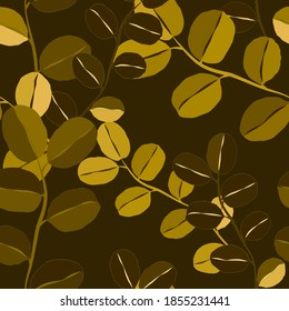Botanical seamless pattern with leaves. Bright summer or spring print for any purposes. Colorful hand drawn illustration. Vintage natural pattern. Organic background.	