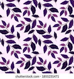 Botanical seamless pattern with leaves. Bright summer or spring print for any purposes. Colorful hand drawn illustration. Vintage natural pattern. Organic background.	