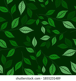 Botanical seamless pattern with leaves. Bright summer or spring print for any purposes. Colorful hand drawn illustration. Vintage natural pattern. Organic background.	