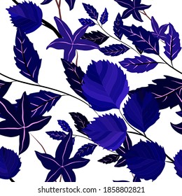 Botanical seamless pattern with leaves. Bright summer or spring print for any purposes. Colorful hand drawn illustration. Vintage natural pattern. Organic background.	
