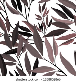 Botanical seamless pattern with leaves. Bright summer or spring print for any purposes. Colorful hand drawn illustration. Vintage natural pattern. Organic background.	