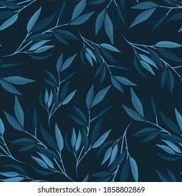 Botanical seamless pattern with leaves. Bright summer or spring print for any purposes. Colorful hand drawn illustration. Vintage natural pattern. Organic background.	