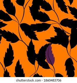 Botanisches nahtloses Muster mit Blättern. Heller Sommer- oder Frühlingsdruck für jeden Zweck. Farbige, handgezeichnete Illustration. Vintage natürliche Muster. Organischer Hintergrund.	