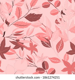 Botanical seamless pattern with leaves. Bright summer or spring print for any purposes. Colorful hand drawn illustration. Vintage natural pattern. Organic background.	