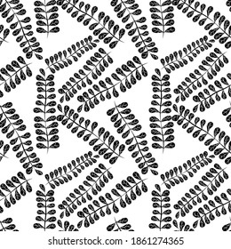 Botanical seamless pattern with leaves. Bright summer or spring print for any purposes. Colorful hand drawn illustration. Vintage natural pattern. Organic background.	