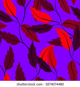 Botanical seamless pattern with leaves. Bright summer or spring print for any purposes. Colorful hand drawn illustration. Vintage natural pattern. Organic background.	
