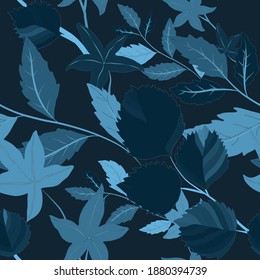 Botanical seamless pattern with leaves. Bright summer or spring print for any purposes. Colorful hand drawn illustration. Vintage natural pattern. Organic background.	