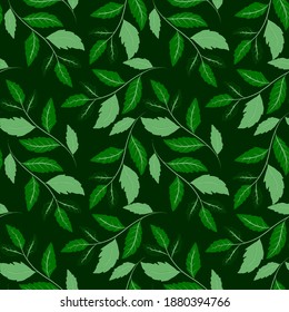 Botanisches nahtloses Muster mit Blättern. Heller Sommer- oder Frühlingsdruck für jeden Zweck. Farbige, handgezeichnete Illustration. Vintage natürliche Muster. Organischer Hintergrund.	