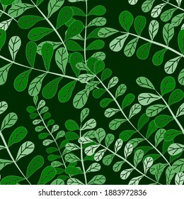 Botanisches nahtloses Muster mit Blättern. Heller Sommer- oder Frühlingsdruck für jeden Zweck. Farbige, handgezeichnete Illustration. Vintage natürliche Muster. Organischer Hintergrund.	