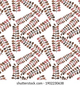 Botanical seamless pattern with leaves. Bright summer or spring print for any purposes. Colorful hand drawn illustration. Vintage natural pattern. Organic background.	