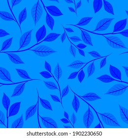 Botanisches nahtloses Muster mit Blättern. Heller Sommer- oder Frühlingsdruck für jeden Zweck. Farbige, handgezeichnete Illustration. Vintage natürliche Muster. Organischer Hintergrund.	
