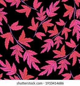 Botanical seamless pattern with leaves. Bright summer or spring print for any purposes. Colorful hand drawn illustration. Vintage natural pattern. Organic background.	